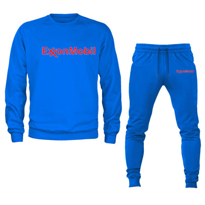 Men's Exxon Mobil Gas Station Logo Crewneck Sweatshirt Joggers Suit